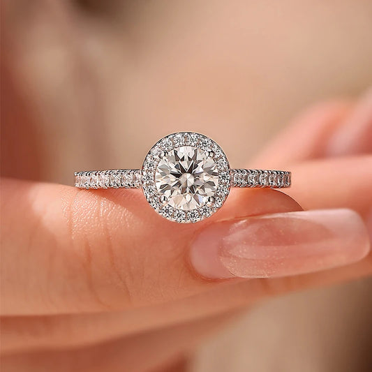 Real Moissanite Round Ring D Color Minimalism Pure 925 Sterling Silver for Women Fine Jewelry