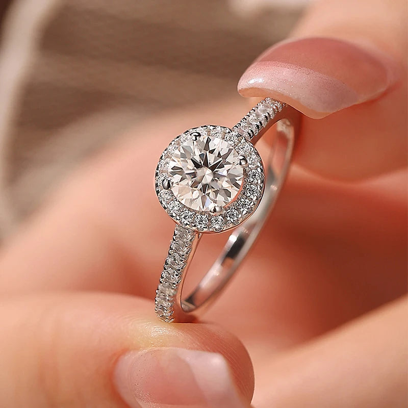 Real Moissanite Round Ring D Color Minimalism Pure 925 Sterling Silver for Women Fine Jewelry