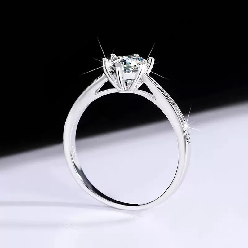 Real Moissanite 6 Prong Ring D Color Pure 925 Sterling Silver Single Row Ring for Women Wedding Fine Jewelry
