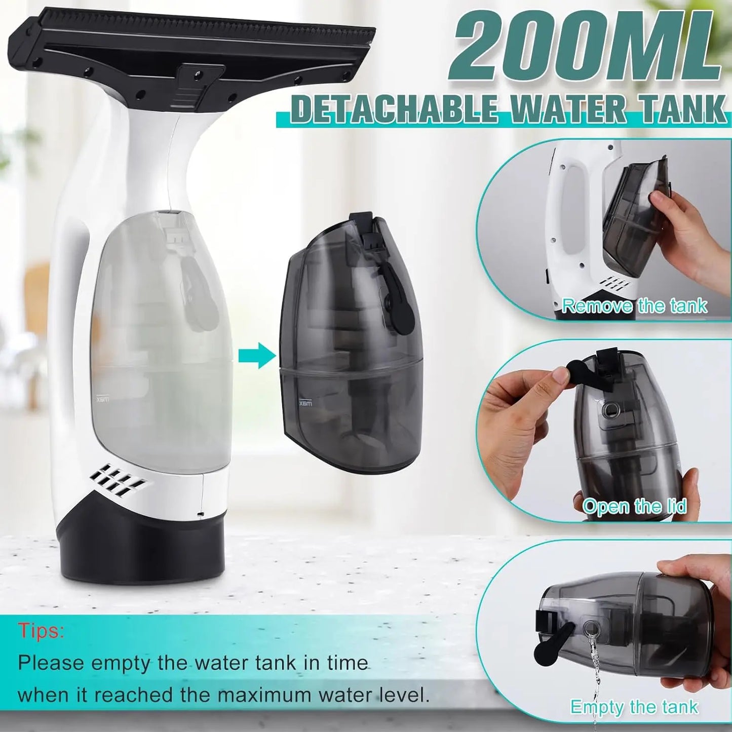Cordless Window Vacuum Cleaner Rechargeable Windown Spray Cleaning Tool Set with Squeegee Blade for Mirror Glass Countertop Tile