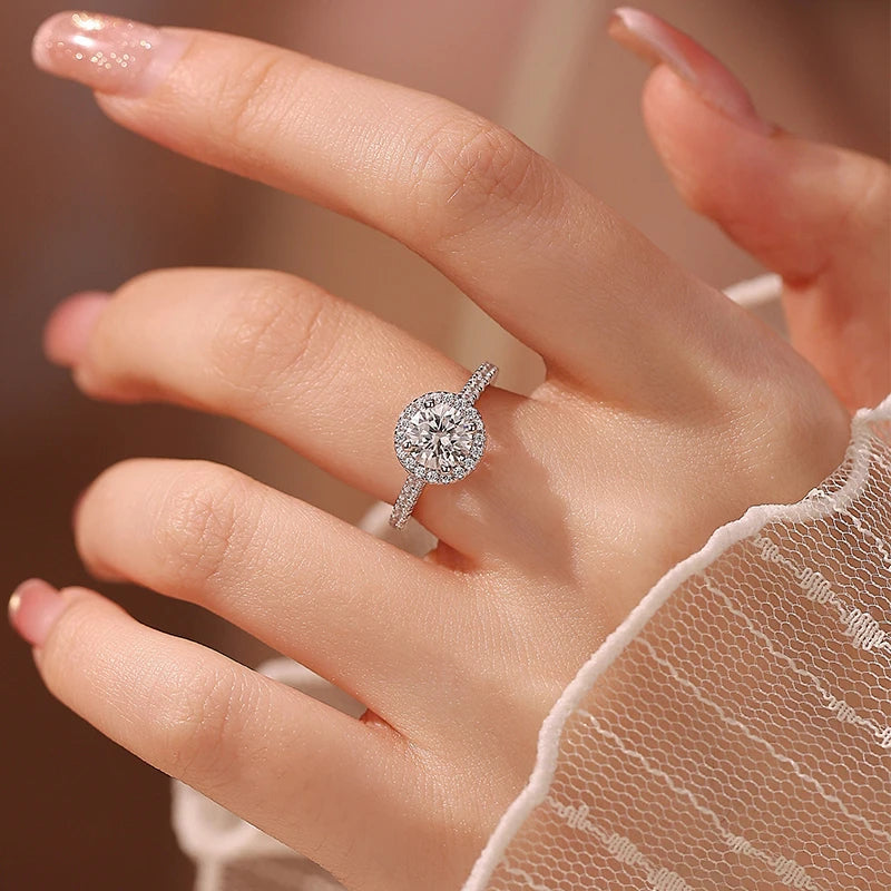 Real Moissanite Round Ring D Color Minimalism Pure 925 Sterling Silver for Women Fine Jewelry