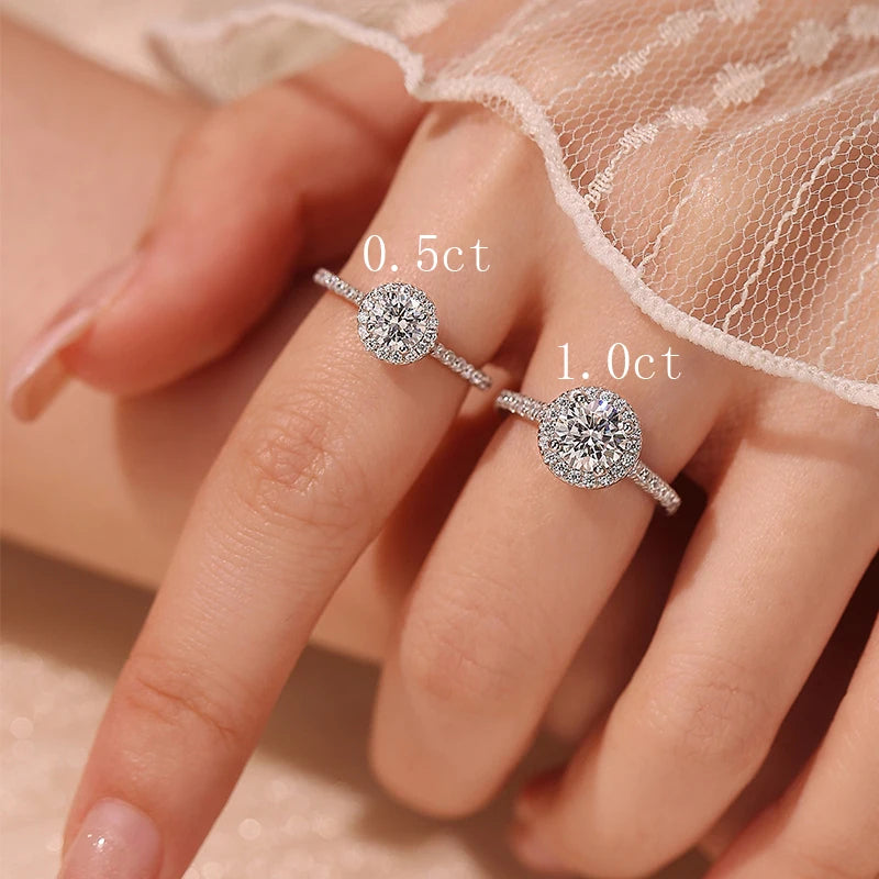 Real Moissanite Round Ring D Color Minimalism Pure 925 Sterling Silver for Women Fine Jewelry
