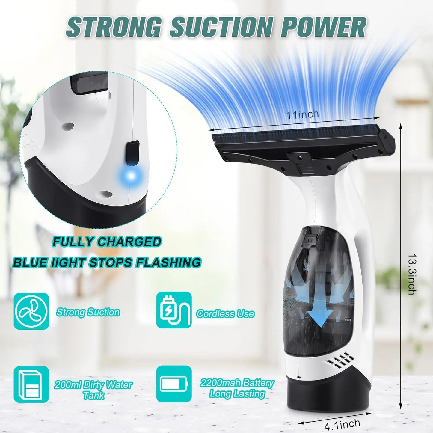 Cordless Window Vacuum Cleaner Rechargeable Windown Spray Cleaning Tool Set with Squeegee Blade for Mirror Glass Countertop Tile