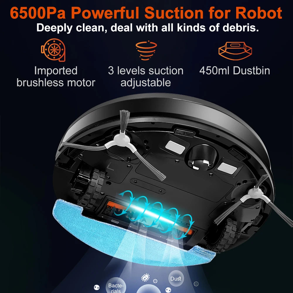 Robot Vacuum Cleaner ABIR X9,Laser Lidar,6500pa Suction,Multi-Floor Map,Dual UV Cleaing,APP Restricted Area,Smart Home Mop